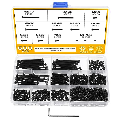 Faankiton 600 Stück M3 Zylinderschrauben mit Innensechskant Schrauben Set, Sechskantschrauben Innensechskant mit Muttern 12.9 Kohlenstoffstahl, Innensechskant Zylinderschrauben Schrauben Muttern Set von Faankiton