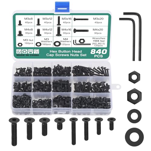 Faankiton 840 STK Senkkopfschrauben Schrauben und Muttern Set, Innensechskant Sechskantschrauben Muttern Set, M3 M4 Senkkopfschrauben Muttern und Unterlegscheiben Set, Flachkopf Maschinenschrauben von Faankiton