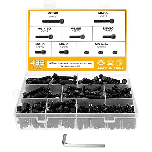 Faankiton 435 Stück M6 Zylinderschrauben mit Innensechskant Schrauben Set, Sechskantschrauben Innensechskant mit Muttern 12.9 Kohlenstoffstahl, Innensechskant Zylinderschrauben Schrauben Muttern Set von Faankiton