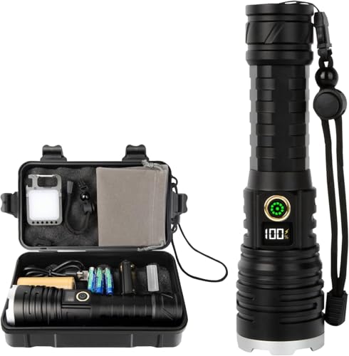 Superhelle LED Taschenlampen, wiederaufladbar, 15000 Lumen, XHM77.2 Taschenlampen, wasserdicht, batteriebetrieben, taktische Taschenlampe mit USB Schnellladung und 5 Modi für Camping, Angeln [Energie Superhelle LED Taschenlampen, wiederaufladbar, 15000 Lumen, XHM77.2 Taschenlampen, wasserdicht, batteriebetrieben, taktische Taschenlampe mit USB Schnellladung und 5 Modi für Camping, Angeln [Energie von Faazy