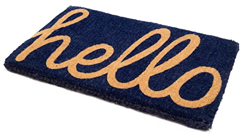 FAB HAB Cursive Hello - Dark Blue Fußmatte 46 cm x 76 cm, Extra Thick Handwoven Durable von FAB HAB