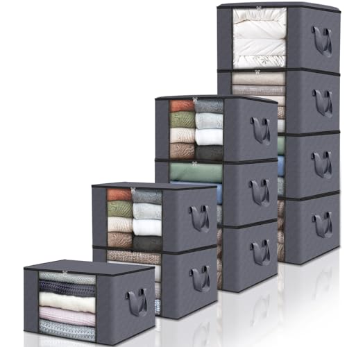 Fab totes 10 Stück Kleideraufbewahrung, faltbare dicke Stoffdecken-Aufbewahrungstaschen, Aufbewahrungsbehälter für die Organisation von Schlafzimmer, Schrank, Kleidung, Bettdecke, Organisation und von Fab totes