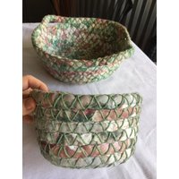 Dekorative Körbe, Rag Korb, Handgemachter Stoffkorb, Gewebte Schale, Geflochtener Korbpaar, Korb von FabFinds42