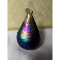 Pulled Feder Vase, Blau Kunst Handwerker Mittel Schillernde Blaue Vase Pulled Feder Vase, Blau Kunst Handwerker Mittel Schillernde Blaue Vase von FabFinds42