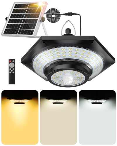 FabStyl Solar Hängeleuchte 5W 4000LM mit Bewegungsmelder Solarlampen Pendelleuchte für Außen Innen, 228LED, 4400mAh, IP65 Wasserdicht,Warm/Natur/Kaltweißes Licht, 5 Modi für Garten Pergola Garage von FabStyl