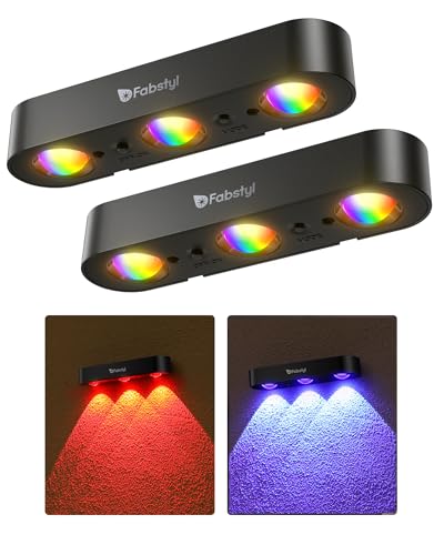 FabStyl Solar Wandleuchte Aussen, 2 Stück RGB Solarlampen für Außen Garten, Farbe Synchron ändern,Wasserdicht IP65,Projektorlampe 10 Beleuchtungsmodi für Gartendekoration wand Pfad Veranda Zaun von FabStyl