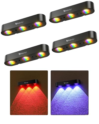 FabStyl Solar Wandleuchte Aussen, 4 Stück RGB Solarlampen für Außen Garten, Farbe Synchron ändern,Wasserdicht IP65,Projektorlampe 10 Beleuchtungsmodi für Gartendekoration wand Pfad Veranda Zaun von FabStyl