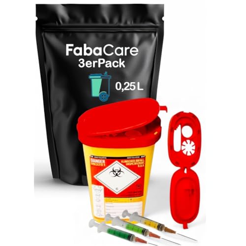 3x Kanülenabwurfbehälter 0,25 Liter von FabaCare, Entsorgungsbehälter für Kanülen, Spritzen und Nadeln 3x Kanülenabwurfbehälter 0,25 Liter von FabaCare, Entsorgungsbehälter für Kanülen, Spritzen und Nadeln von FabaCare