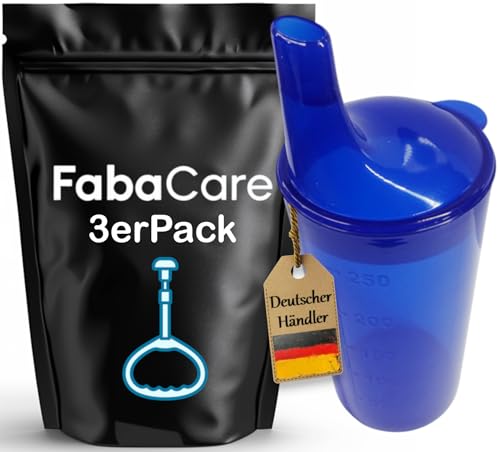 FabaCare 3x Trinkbecher jeweils zwei Deckeln, Schnabeltasse, Becher für Senioren, Easy To Clean Spezialversiegelung, Blau von FabaCare