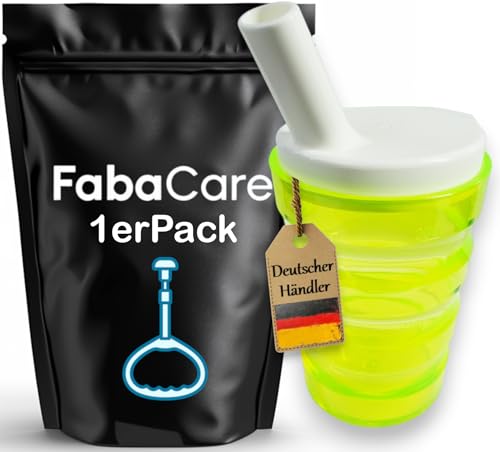 FabaCare Trinkbecher mit zwei Deckeln, Rillenbecher, Schnabeltasse, Easy To Clean Spezialversiegelung, Gelb von FabaCare