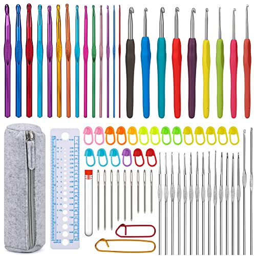 72 Stücke Häkelnadeln Set Stricknadeln Geflochtener Anzug mit Gummi Griff Häkelnadeln, Ergonomisches Design Häkeln Stricken Nadeln Abgeschrägte Nadeln mit Zubehör von Fabaoday