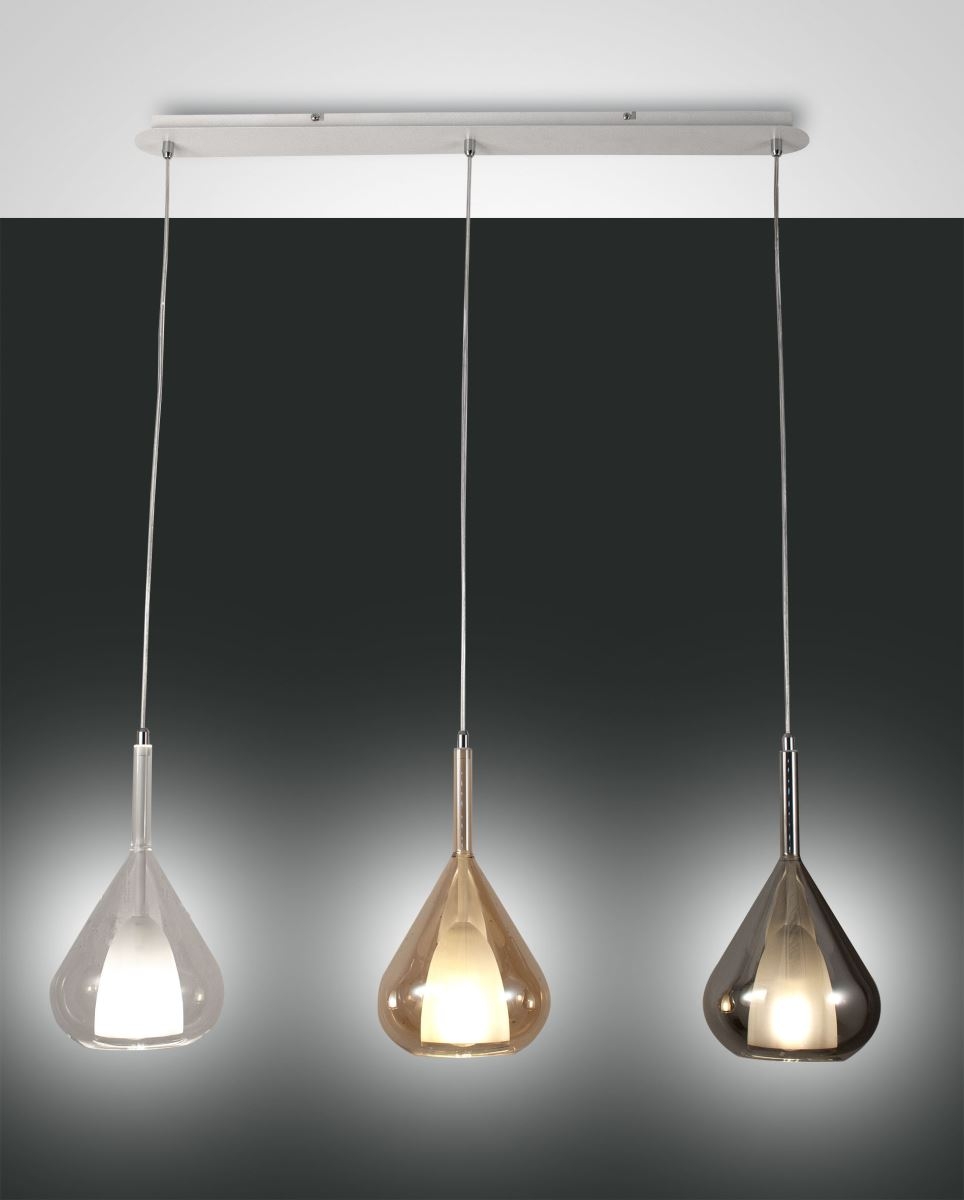 Hängeleuchte amber, grau, klar Fabas Luce Lila 103cm 3x E27 dimmbar von Fabas Luce