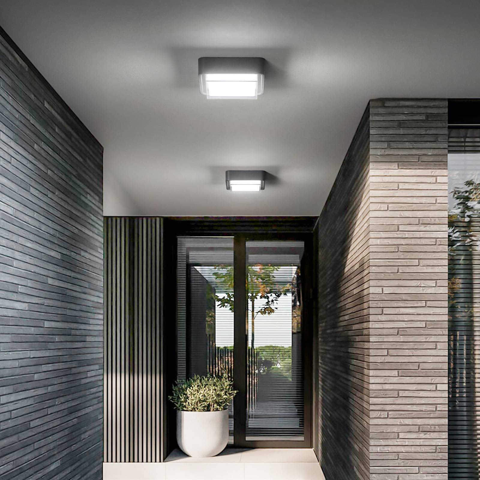 LED-Außendeckenleuchte Diuk, dunkelgrau, Metall, IP65 von Fabas Luce