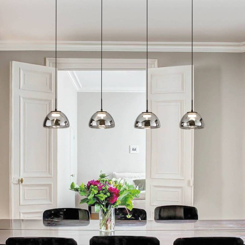 LED-Hängeleuchte Lucille, 4-flammig, rauchgrau, CCT, Dimmer von Fabas Luce