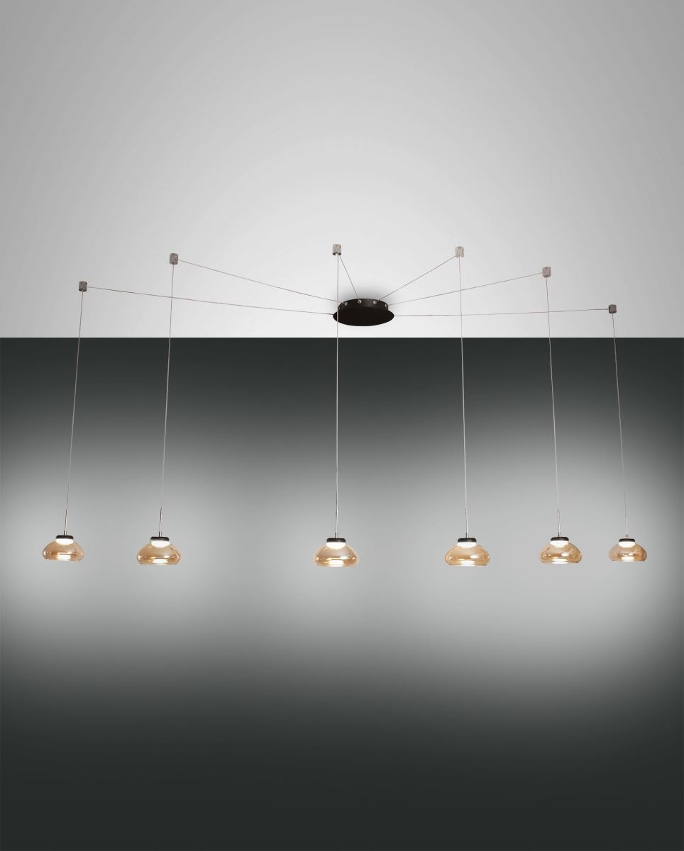 LED Hängeleuchte schwarz amber Fabas Luce Arabella 350cm 6-flg. 4320lm dimmbar von Fabas Luce