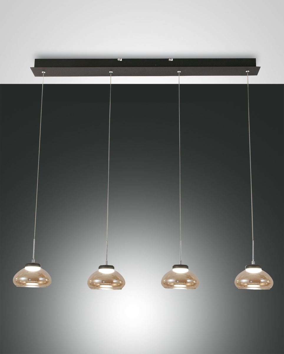 LED Hängeleuchte schwarz amber Fabas Luce Arabella 95x200cm 4-flg. 2880lm dimmbar von Fabas Luce