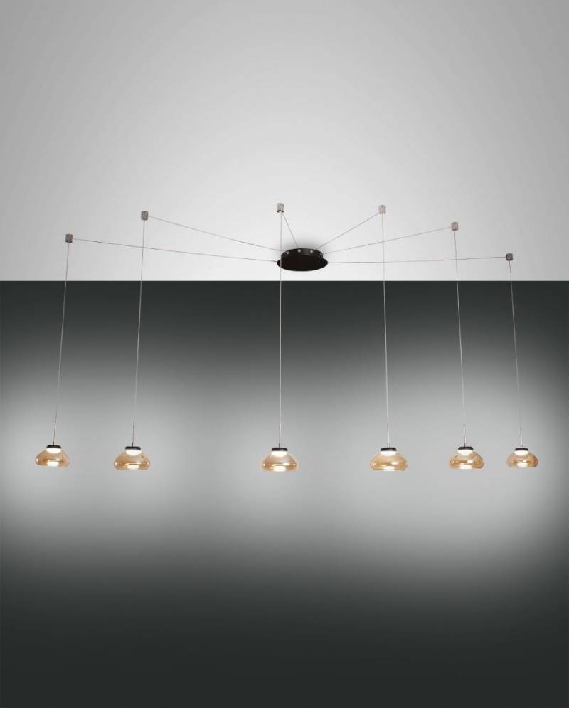 LED Hängeleuchte schwarz amber Fabas Luce Smartluce Arabella 350cm 6-flg. 4320lm dimmbar von Fabas Luce