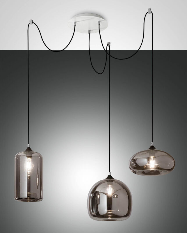 wunderschöne 3fach Glaspendelleuchte Fiona rauchglas von Fabas Luce