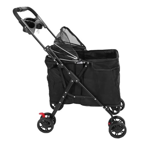 Fabater Atmungsaktives Mesh Folding Haustier Kinderwagen für Mittelgroße Hunde, Einfach mit Einem Knopfmechanismus mit 2 -Wege -Reißverschluss -Baldachin Abnehmbarer Lebensmittelab (Black) von Fabater