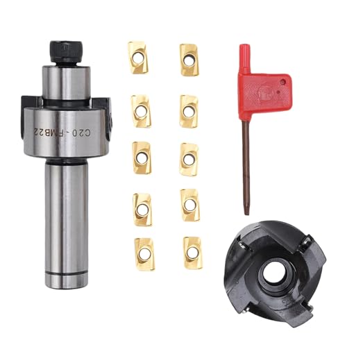 Fabater Gesichts Fräser, C20 FMB22 Hochgeschwindigkeits-Endmühlen-Cutter-Halter, 400R 50-22 4T Face End Mill Set mit 10 Stück Karbid-Einschüben und T15 Schraubens Chl üssel von Fabater