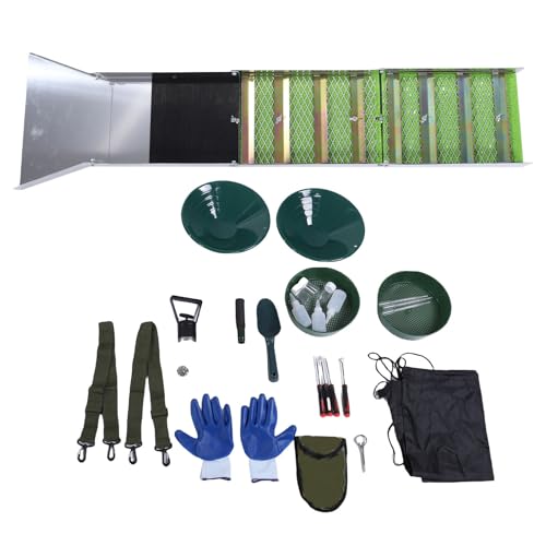 Fabater Komplettes Schleusenbox -Kit, Goldschwenk- und Prospektions -Kit, Aluminiumlegierungs -Klapp -Schleuderkästen mit Goldener Pfanne, Schaufel, Fläschchen von Fabater