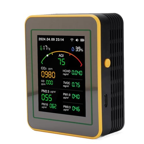 Fabater Luftqualitätsdetektor 15 in 1 Visualisierung Historischer Daten CO2 HCHO TVOC PM -Messgerät für Büroangestellte (Schwarz Gelb) von Fabater