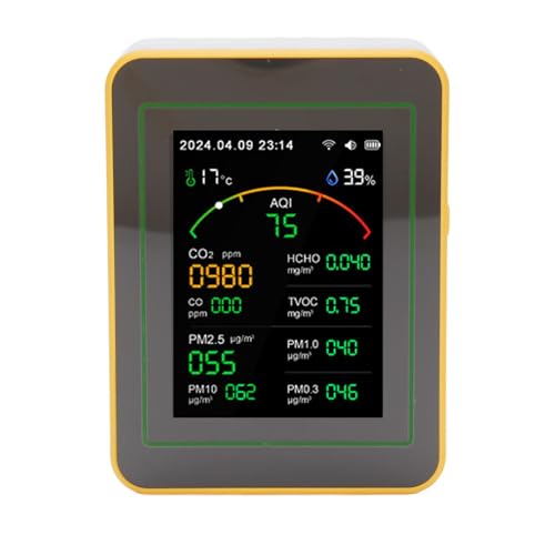 Fabater Luftqualitätsdetektor 15 in 1 Visualisierung Historischer Daten CO2 HCHO TVOC PM -Messgerät für Büroangestellte (Weiß Gelb) von Fabater