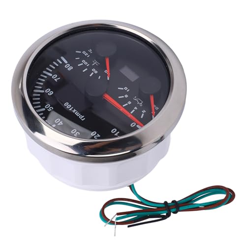 Fabater Moving Magnet Technology 3 in 1 Tachometer 8000 U/Min für Auto -LKW -Boot Rot weiß Blau (Schwarzes Zifferblatt Silberzel CX8289) von Fabater