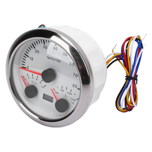 Fabater Moving Magnet Technology 3 in 1 Tachometer 8000 U/Min für Auto -LKW -Boot Rot weiß Blau (Weißes Zifferblatt Silberlünette CX8290) von Fabater