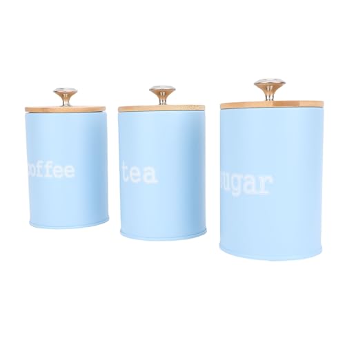 Fabater Multifunktionaler Vintage -Eisentopf für Tee, Hermetische Patrone mit Abdeckung für die Dekoration des Robusten Metallbehälters für die Erhaltung von Lebensmitteln, Set von 3 Teilen (BLUE) von Fabater