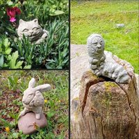 steinfiguren Set Alice Im Wunderland Für Den Garten Mini Dekoration Grinsekatze Raupe Absolem Und Hase Merz von FabelhafteTonWelt
