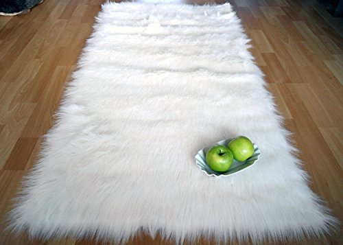 Fabelia Flokati-Stil Hochflor Shaggy Teppich Ameiny - Kuschelweiches Luxus Schlafzimmer Wohnzimmer (120 cm x 180 cm, Weiß) von Fabelia