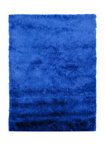 Fabelia Hochflor Teppich Shaggy Gentle Luxus - Handgetuftet, samtig weich und glänzend (140 cm x 200 cm, Blau/Navy - Marineblau) von Fabelia