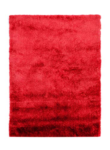 Fabelia Hochflor Teppich Shaggy Gentle Luxus - Handgetuftet, samtig weich und glänzend (140 cm x 200 cm, Rot) von Fabelia