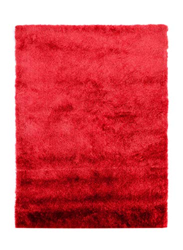Fabelia Hochflor Teppich Shaggy Gentle Luxus - Handgetuftet, samtig weich und glänzend (200 cm x 200 cm, Rot) von Fabelia