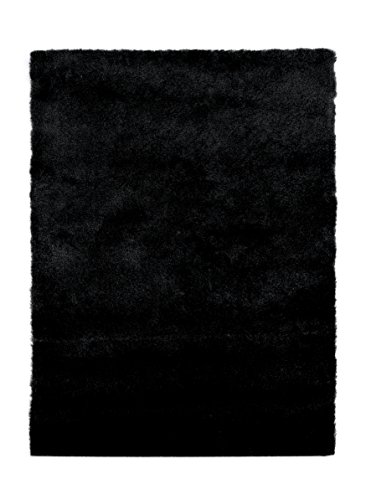 Fabelia Hochflor Teppich Shaggy Gentle Luxus - Handgetuftet, samtig weich und glänzend (200 cm x 200 cm, Schwarz) von Fabelia