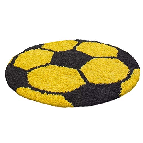 Fabelia Kinder Teppich Fussball (Yellow, 120 x 120 cm Rund) von Fabelia