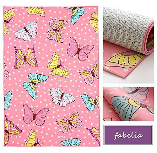 Fabelia Kinderteppich Kollektion (160 cm x 230 cm, Butterflies/Schmetterlinge Pink - als Teppich oder Spielmatte) von Fabelia