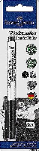 Faber-Castell 159596 - Textilmarker, 1 mm Rundspitze, bis zu 95°C waschbar, Fixierung selbständig nach 24 Sunden oder nach dem Bügeln, schwarz, 1 Stück von Faber-Castell