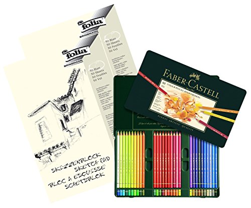 Faber-Castell 110060 - Farbstift Polychromos, 60er Metalletui (60er Metalletui, + 2x Skizzenblock A4) von Faber-Castell