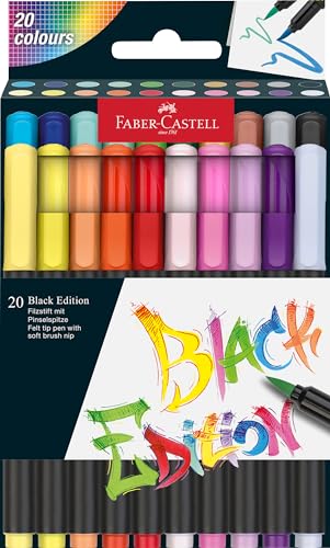 Faber-Castell 116452 - Filzstifte Set Black Edition 20er Etui, mit Pinselspitze, für Kinder und Erwachsene von Faber-Castell