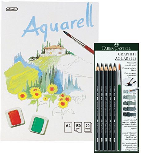 Faber Castell 117897 Set Bleistift Graphit Aquarelle + Pinsel, incl. Aquarellblock von Faber-Castell