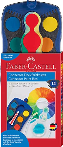 Faber-Castell 125001 - Farbkasten CONNECTOR mit 12 Farben, inklusive Deckweiß, Pinselfach und Namensfeld, blau, 1 Stück von Faber-Castell