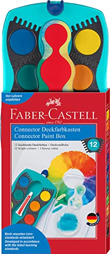 Faber-Castell 125003 - Farbkasten CONNECTOR mit 12 Farben, inklusive Deckweiß, Pinselfach und Namensfeld, türkis, 1 Stück von Faber-Castell