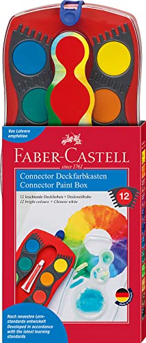 Faber-Castell 125030 - Farbkasten CONNECTOR mit 12 Farben, inklusive Deckweiß, Pinselfach und Namensfeld, rot, 1 Stück von Faber-Castell