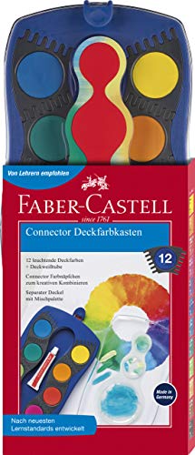 Faber-Castell 125030 - Farbkasten Connector mit 12 Farben, inklusive Deckweiß (1, 12 Farben Farbkasten blau) von Faber-Castell