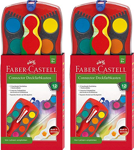 Faber-Castell 125030 - Farbkasten Connector mit 12 Farben, inklusive Deckweiß (2, 12 Farben Farbkasten) von Faber-Castell