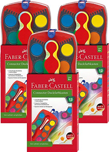 Faber-Castell 125030 - Farbkasten Connector mit 12 Farben, inklusive Deckweiß (3, 12 Farben Farbkasten) von Faber-Castell