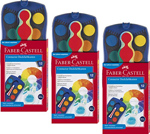 Faber-Castell 125030 - Farbkasten Connector mit 12 Farben, inklusive Deckweiß (3, 12 Farben Farbkasten blau) von Faber-Castell