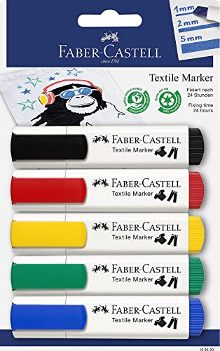 Faber-Castell 159520 - Textilmarker in Standardfarben, geeignet für helle Stoffe, 5er Packung, ideal für Babypartys, Kindergeburtstage, Junggesellenabschiede Faber-Castell 159520 - Textilmarker in Standardfarben, geeignet für helle Stoffe, 5er Packung, ideal für Babypartys, Kindergeburtstage, Junggesellenabschiede von Faber-Castell